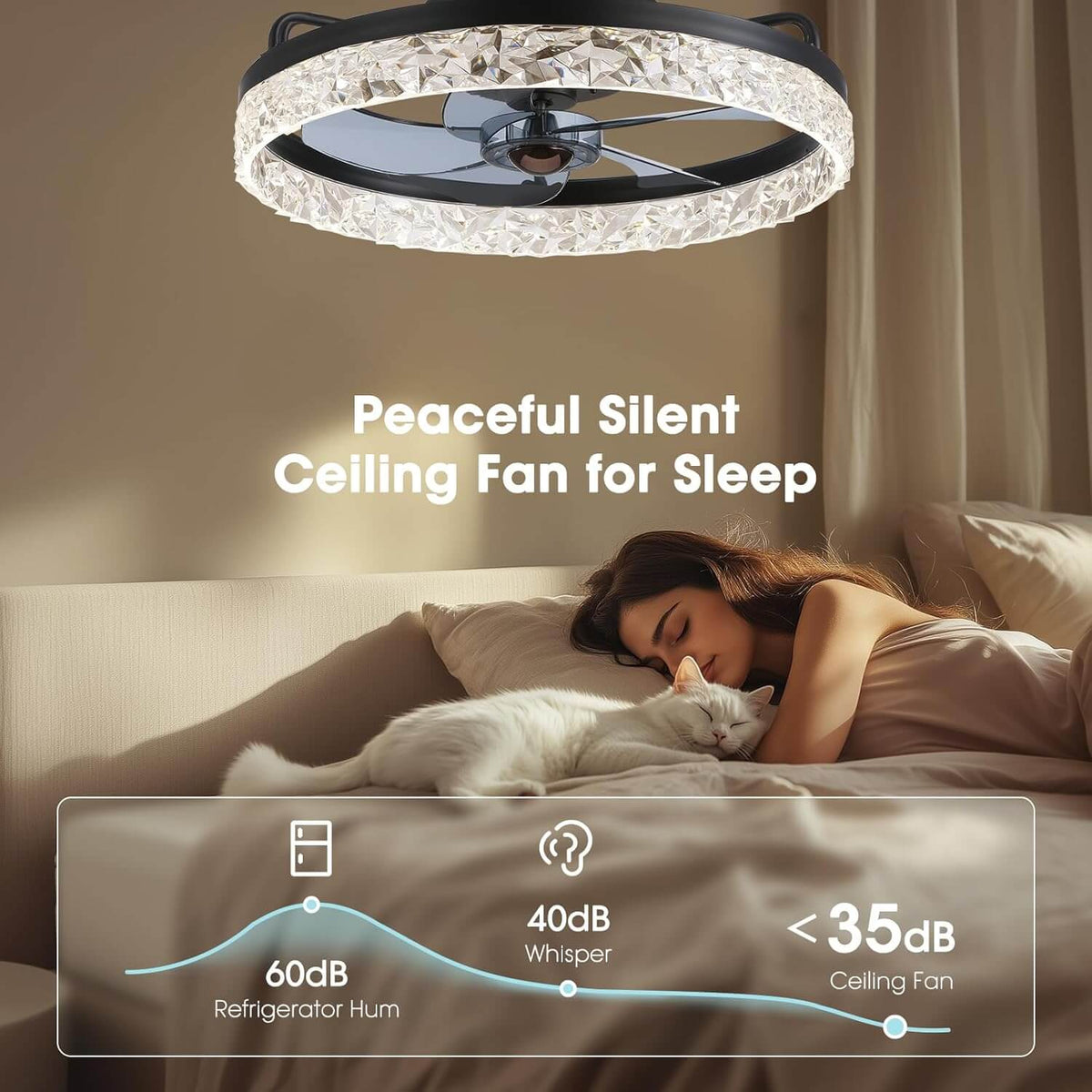 Ronde plafondventilator met verlichting dimbaar 50 cm modern design LED-strip afstandsbediening slaapkamer | Sulvida