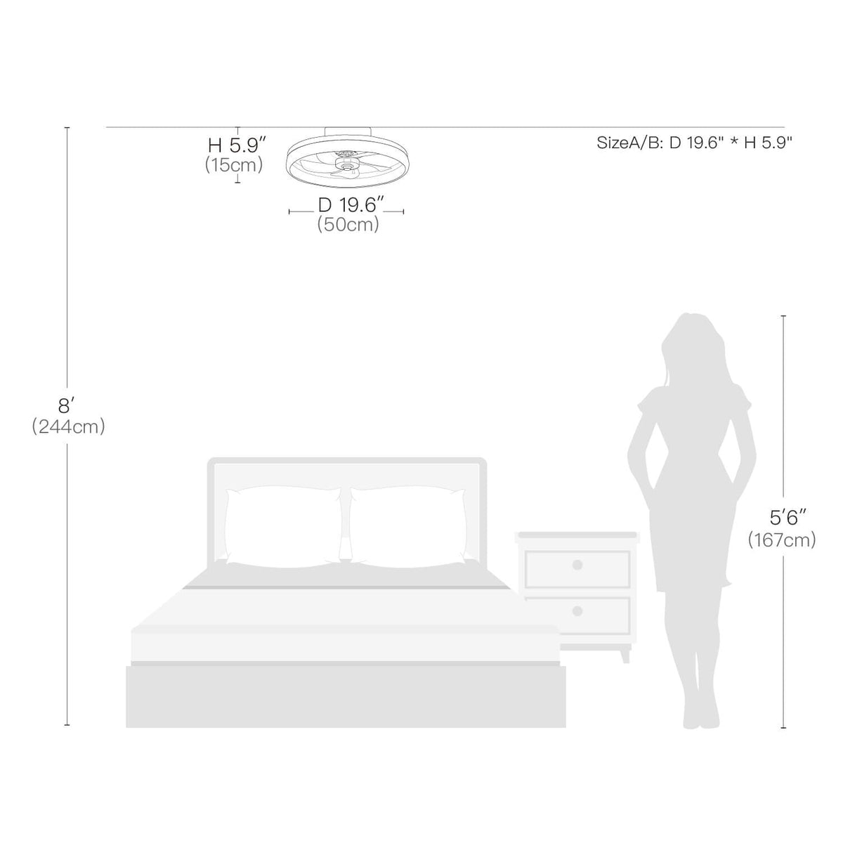 Ronde plafondventilator met verlichting dimbaar 50 cm modern design LED-strip afstandsbediening slaapkamer | Sulvida