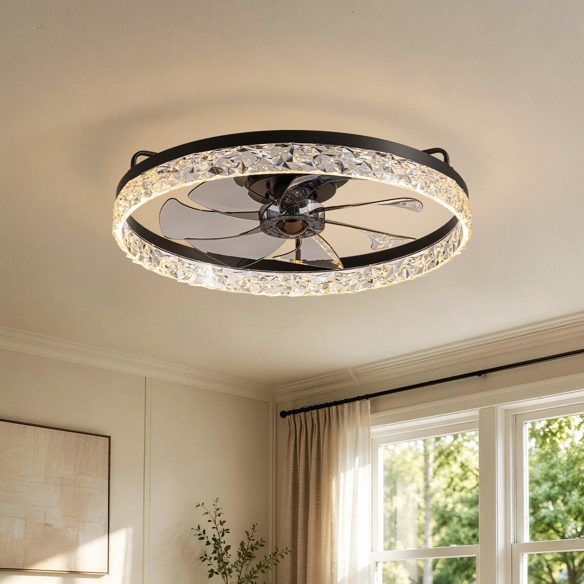 Ronde plafondventilator met verlichting dimbaar 50 cm modern design LED-strip afstandsbediening slaapkamer | Sulvida