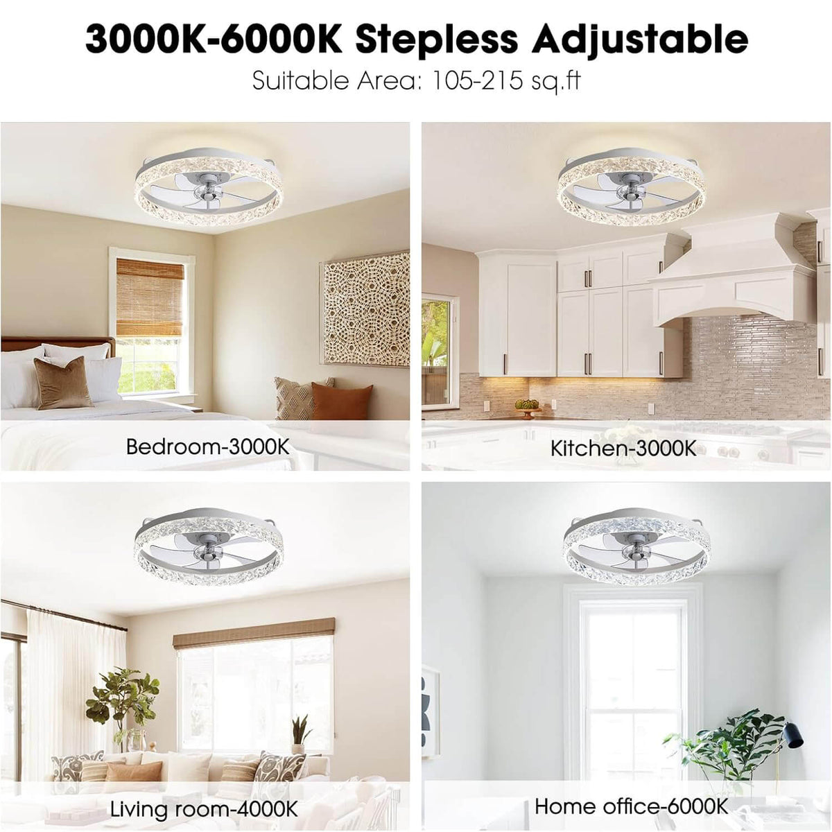 Ronde plafondventilator met verlichting dimbaar 50 cm modern design LED-strip afstandsbediening slaapkamer | Sulvida