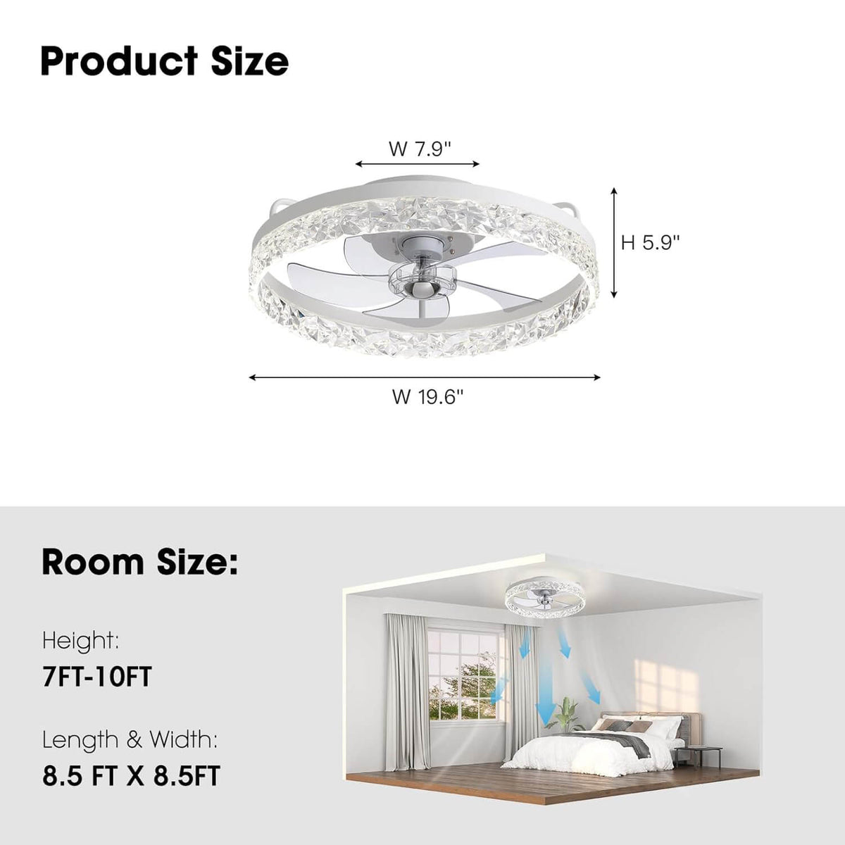 Ronde plafondventilator met verlichting dimbaar 50 cm modern design LED-strip afstandsbediening slaapkamer | Sulvida