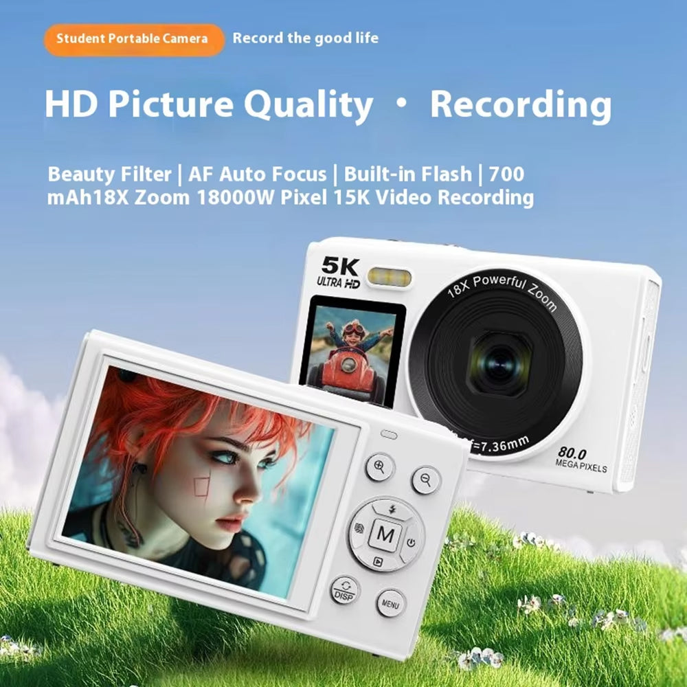 Appareil photo numérique vidéo 5K, 80 MP, double écran, zoom 18x et autofocus, pour le vlogging, les selfies et les voyages | Sulvida