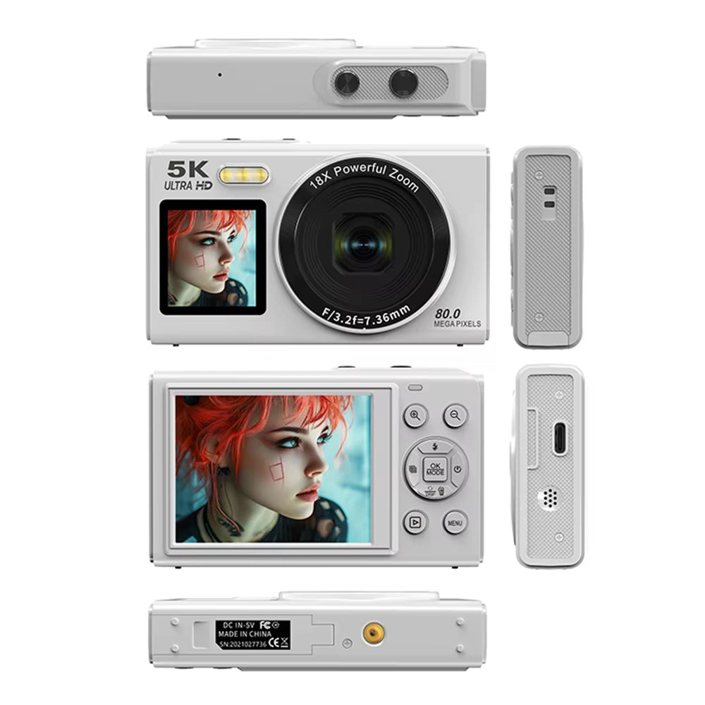 Appareil photo numérique vidéo 5K, 80 MP, double écran, zoom 18x et autofocus, pour le vlogging, les selfies et les voyages | Sulvida