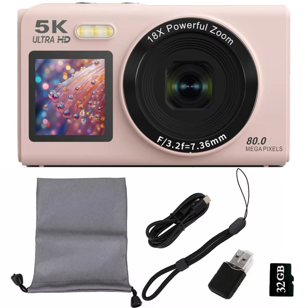 Appareil photo numérique vidéo 5K, 80 MP, double écran, zoom 18x et autofocus, pour le vlogging, les selfies et les voyages | Sulvida