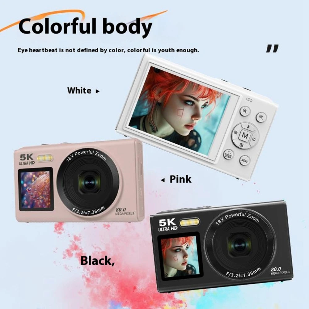 Appareil photo numérique vidéo 5K, 80 MP, double écran, zoom 18x et autofocus, pour le vlogging, les selfies et les voyages | Sulvida