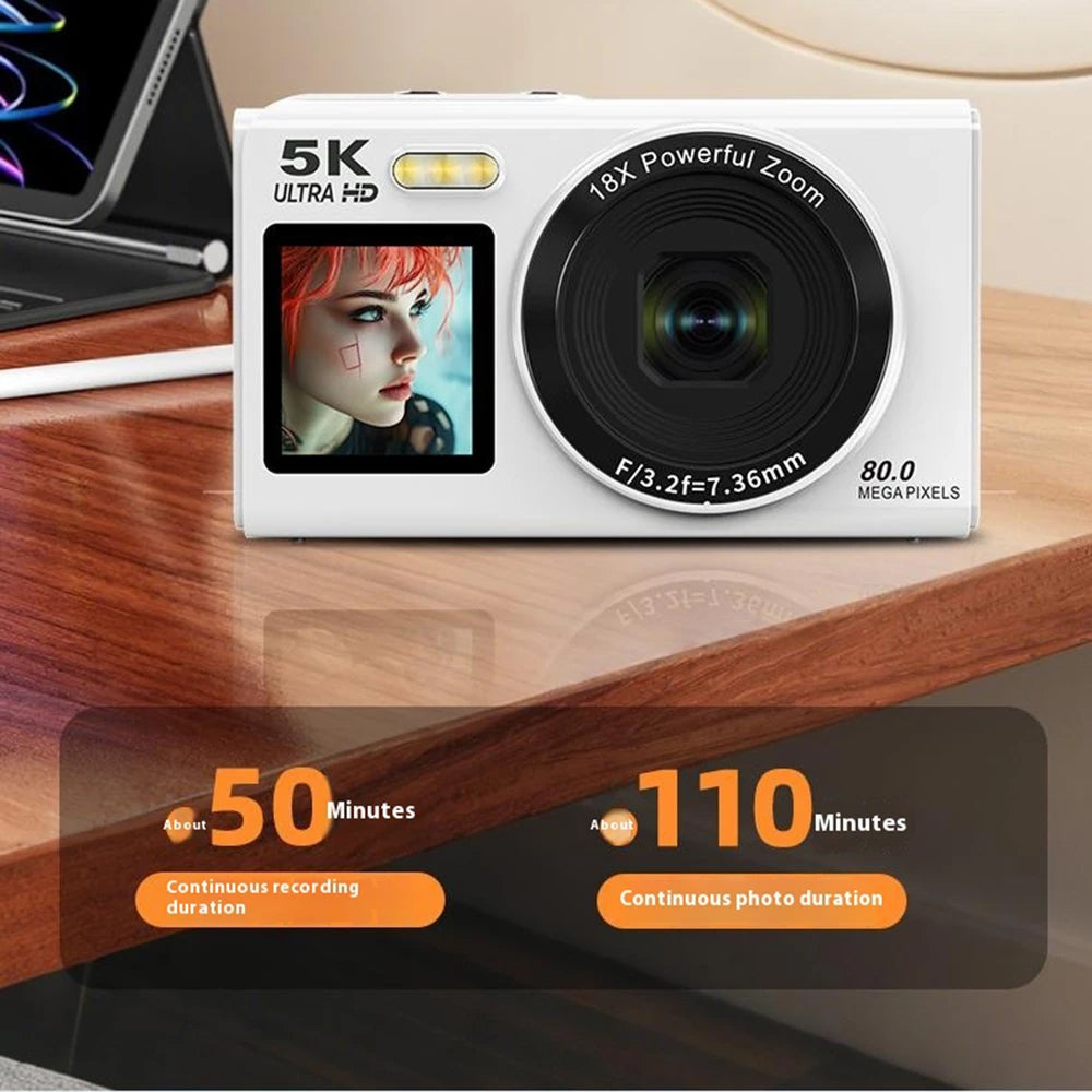 Appareil photo numérique vidéo 5K, 80 MP, double écran, zoom 18x et autofocus, pour le vlogging, les selfies et les voyages | Sulvida