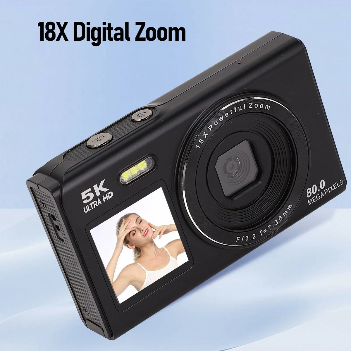Appareil photo numérique vidéo 5K, 80 MP, double écran, zoom 18x et autofocus, pour le vlogging, les selfies et les voyages | Sulvida