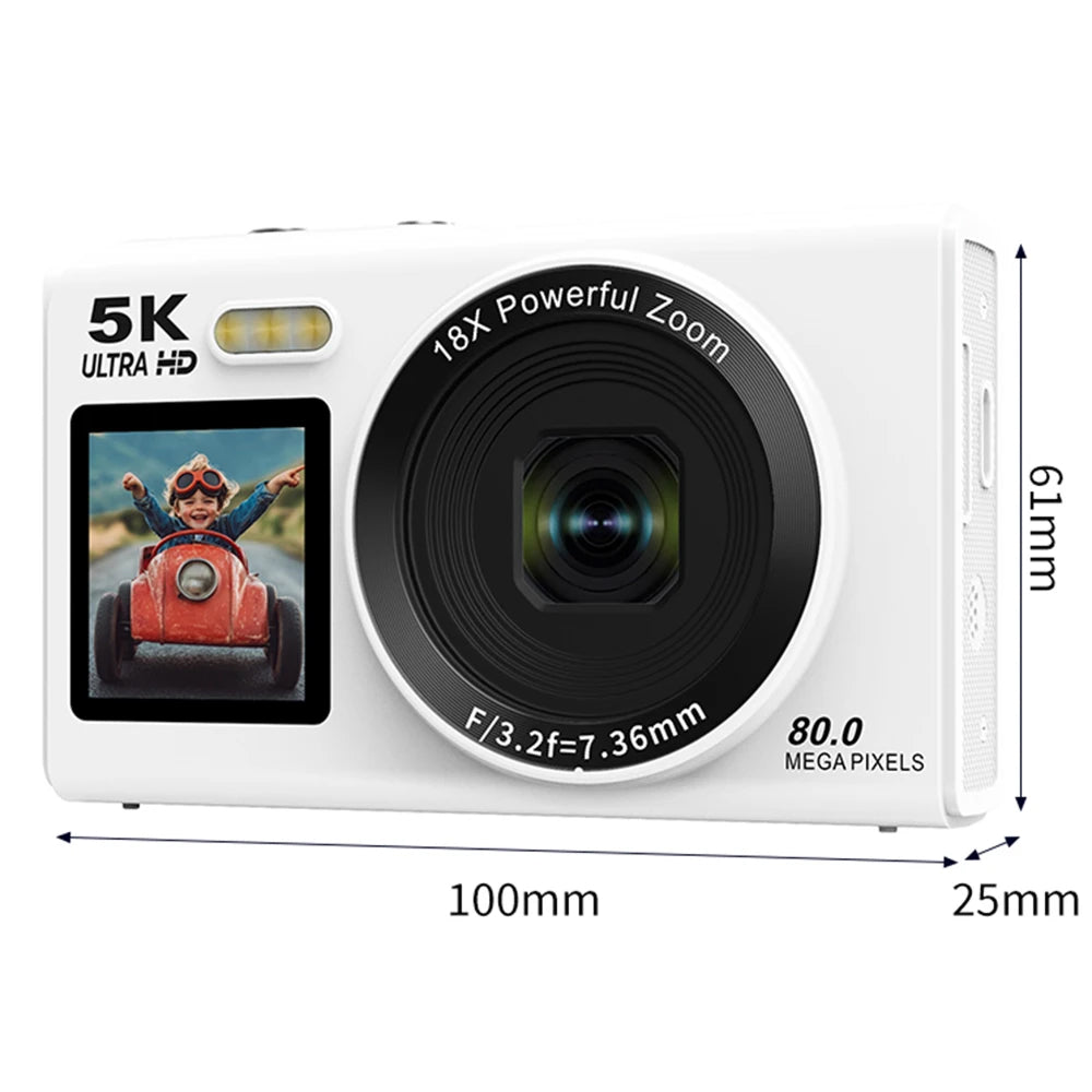 Appareil photo numérique vidéo 5K, 80 MP, double écran, zoom 18x et autofocus, pour le vlogging, les selfies et les voyages | Sulvida