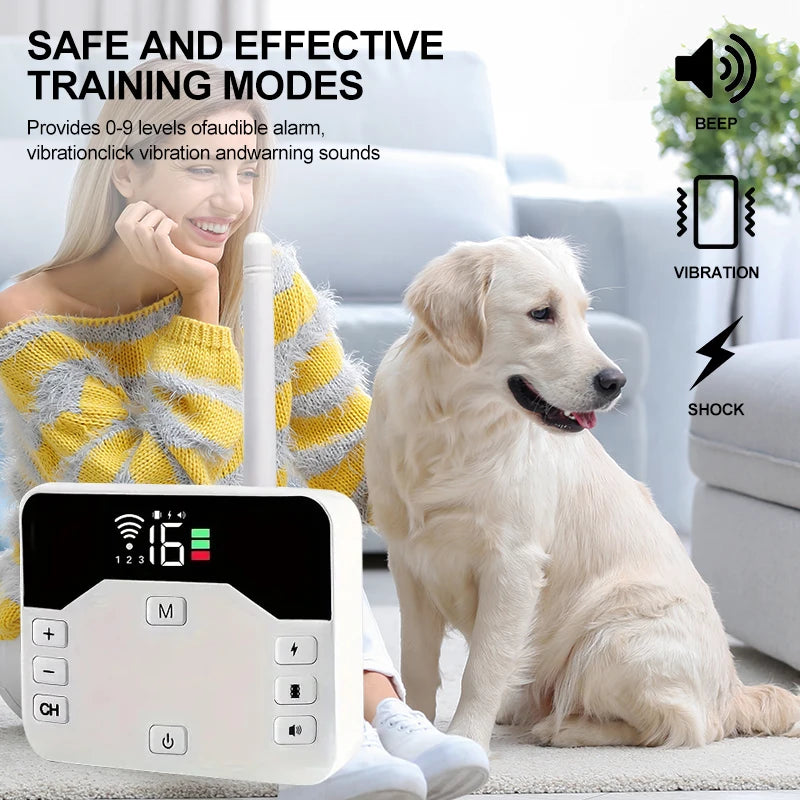 Draadloze Hondenomheining en Trainingshalsband 2-in-1 Systeem 300m Bereik Oplaadbaar Waterbestendig Hond | Sulvida