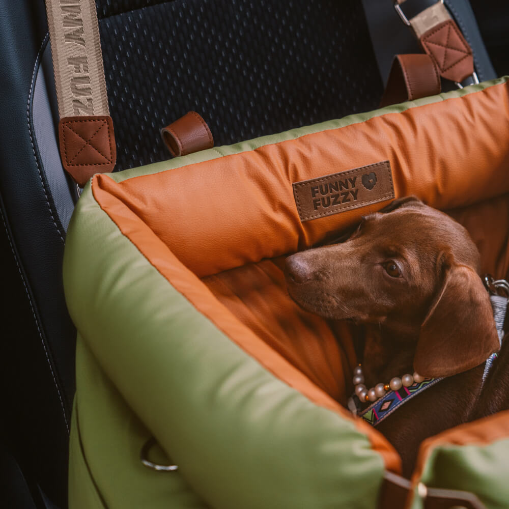 Hondenautostoel Autobench Hond met Veiligheidsriem Reisbed Auto Stoelverhoger Grijs Blauw Oranjegroen | Sulvida