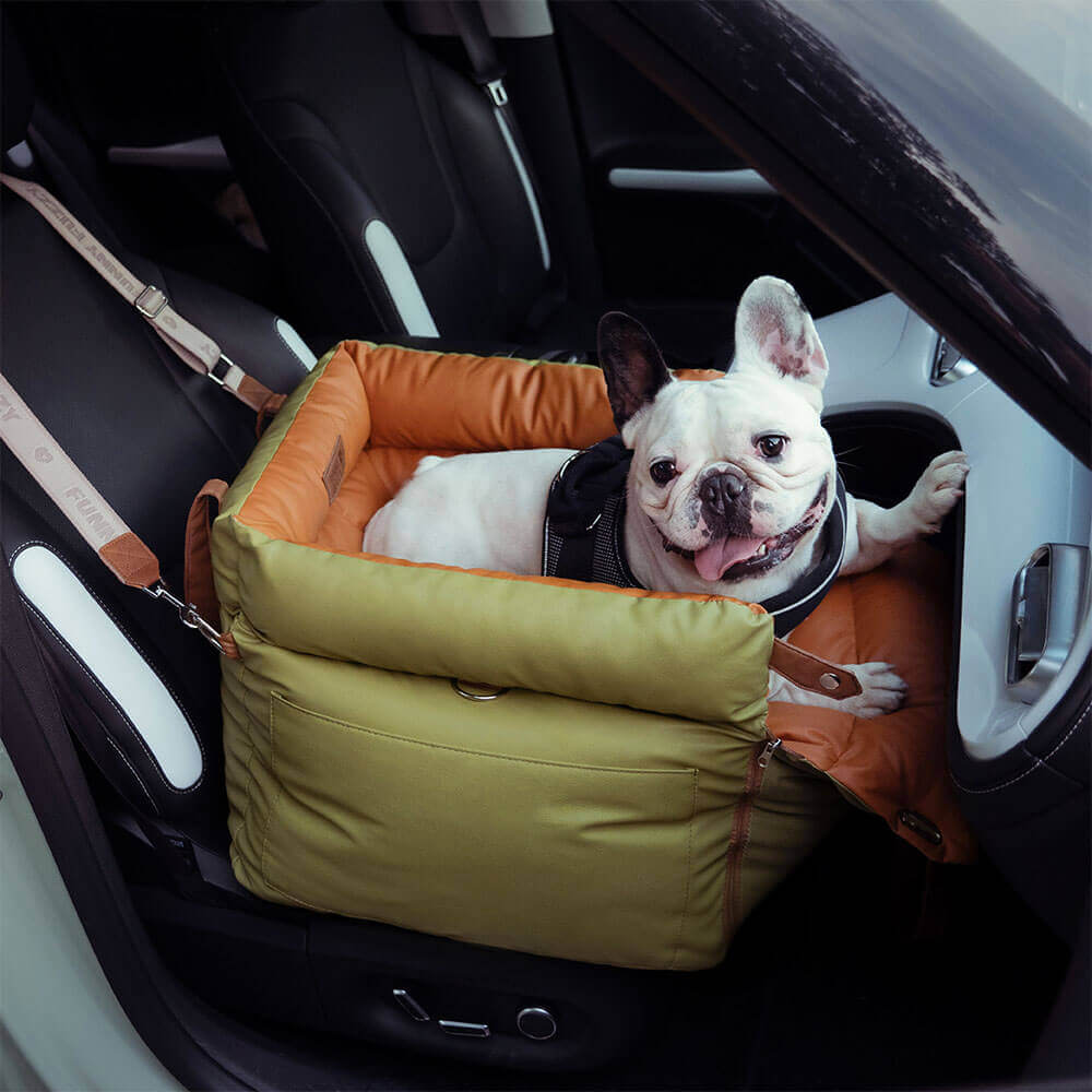 Hondenautostoel Autobench Hond met Veiligheidsriem Reisbed Auto Stoelverhoger Grijs Blauw Oranjegroen | Sulvida