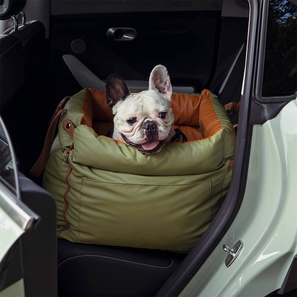 Hondenautostoel Autobench Hond met Veiligheidsriem Reisbed Auto Stoelverhoger Grijs Blauw Oranjegroen | Sulvida