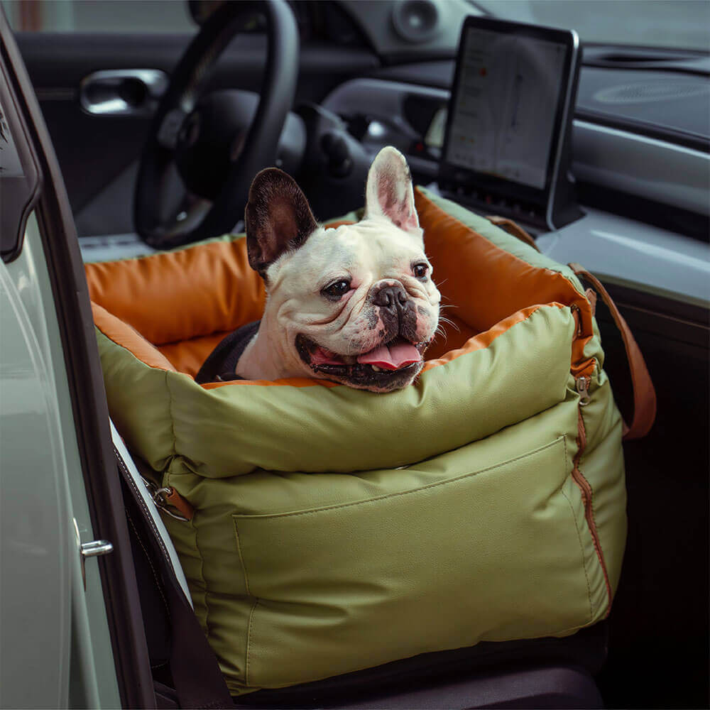 Hondenautostoel Autobench Hond met Veiligheidsriem Reisbed Auto Stoelverhoger Grijs Blauw Oranjegroen | Sulvida