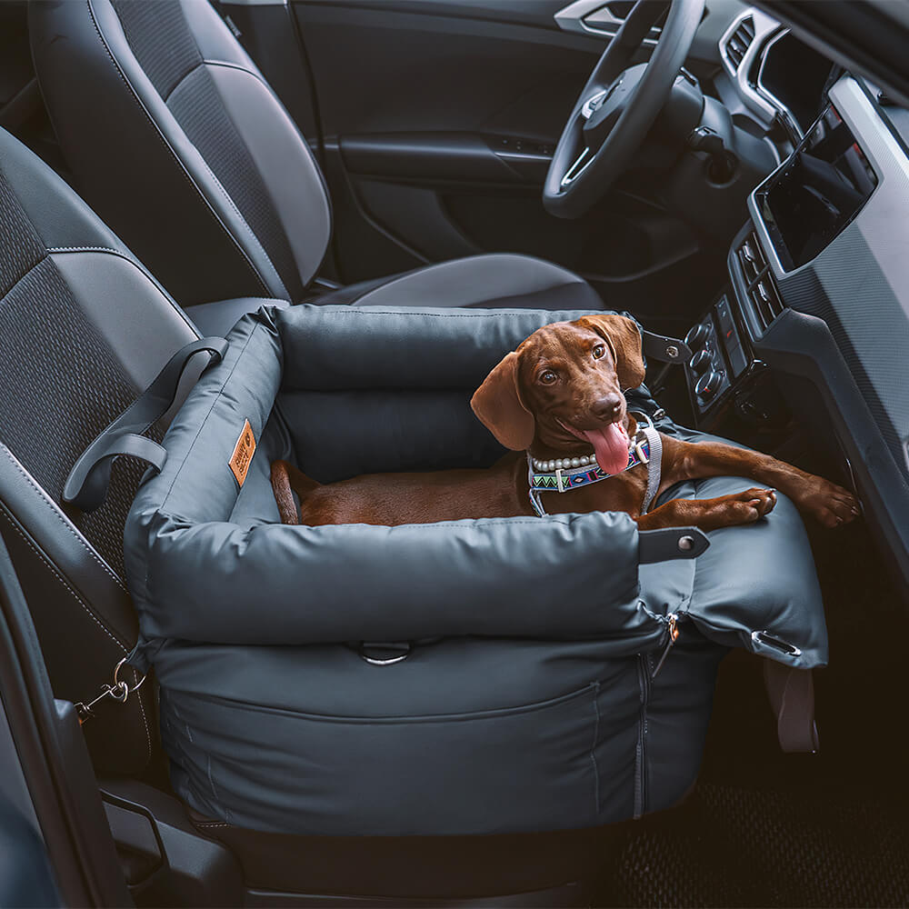 Hondenautostoel Autobench Hond met Veiligheidsriem Reisbed Auto Stoelverhoger Grijs Blauw Oranjegroen | Sulvida