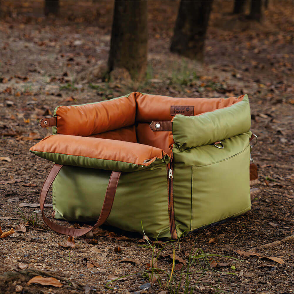 Hondenautostoel Autobench Hond met Veiligheidsriem Reisbed Auto Stoelverhoger Grijs Blauw Oranjegroen | Sulvida