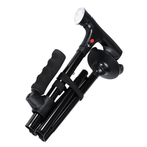 Inklapbare wandelstok met LED-lamp en vrijstaande voet T-greep aluminium steun verstelbaar loophulp wandhulp | Sulvida
