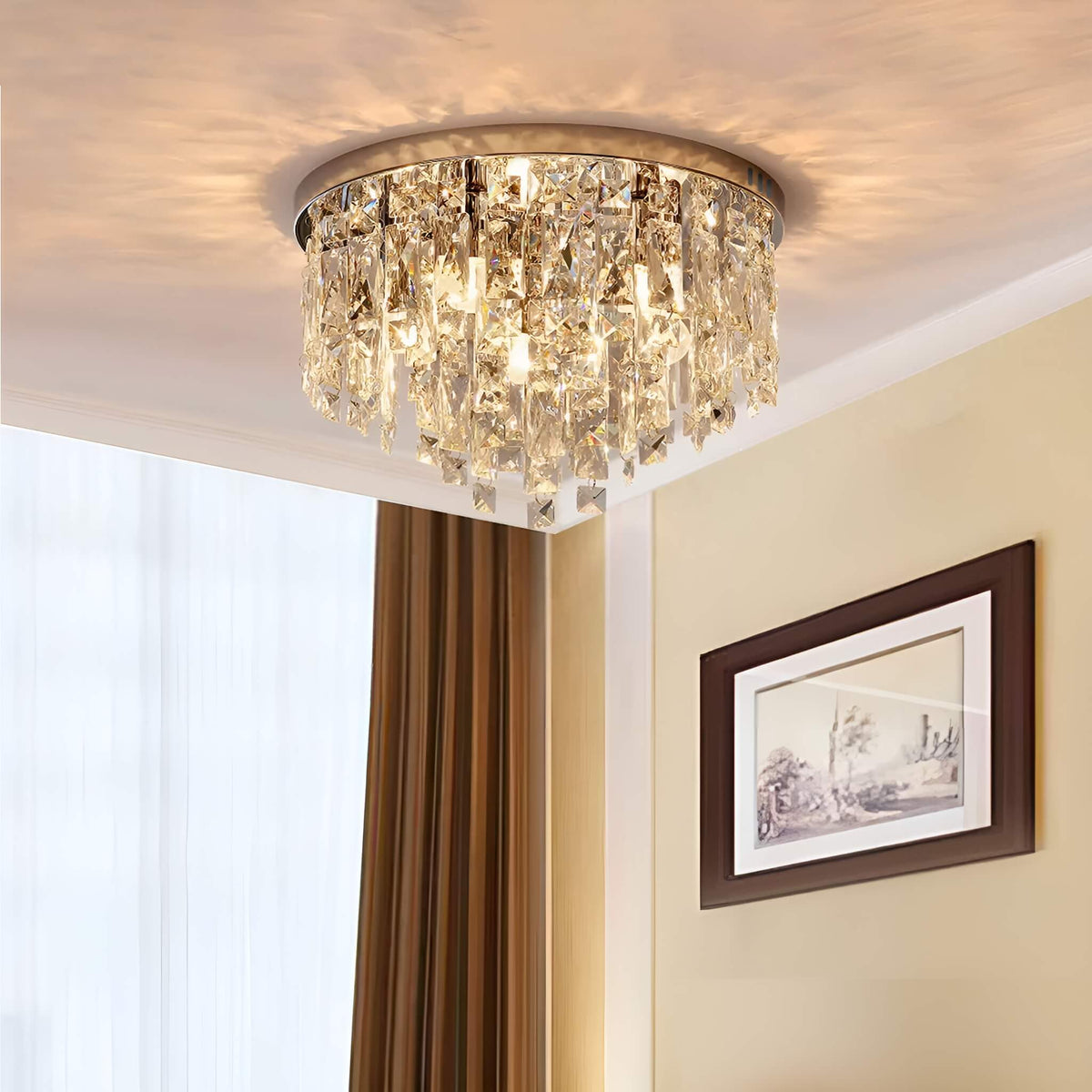 Kristallen plafondlamp rond chroom Ø30-60cm hangverlichting glamour slaapkamer woonkamer kroonluchter | Sulvida