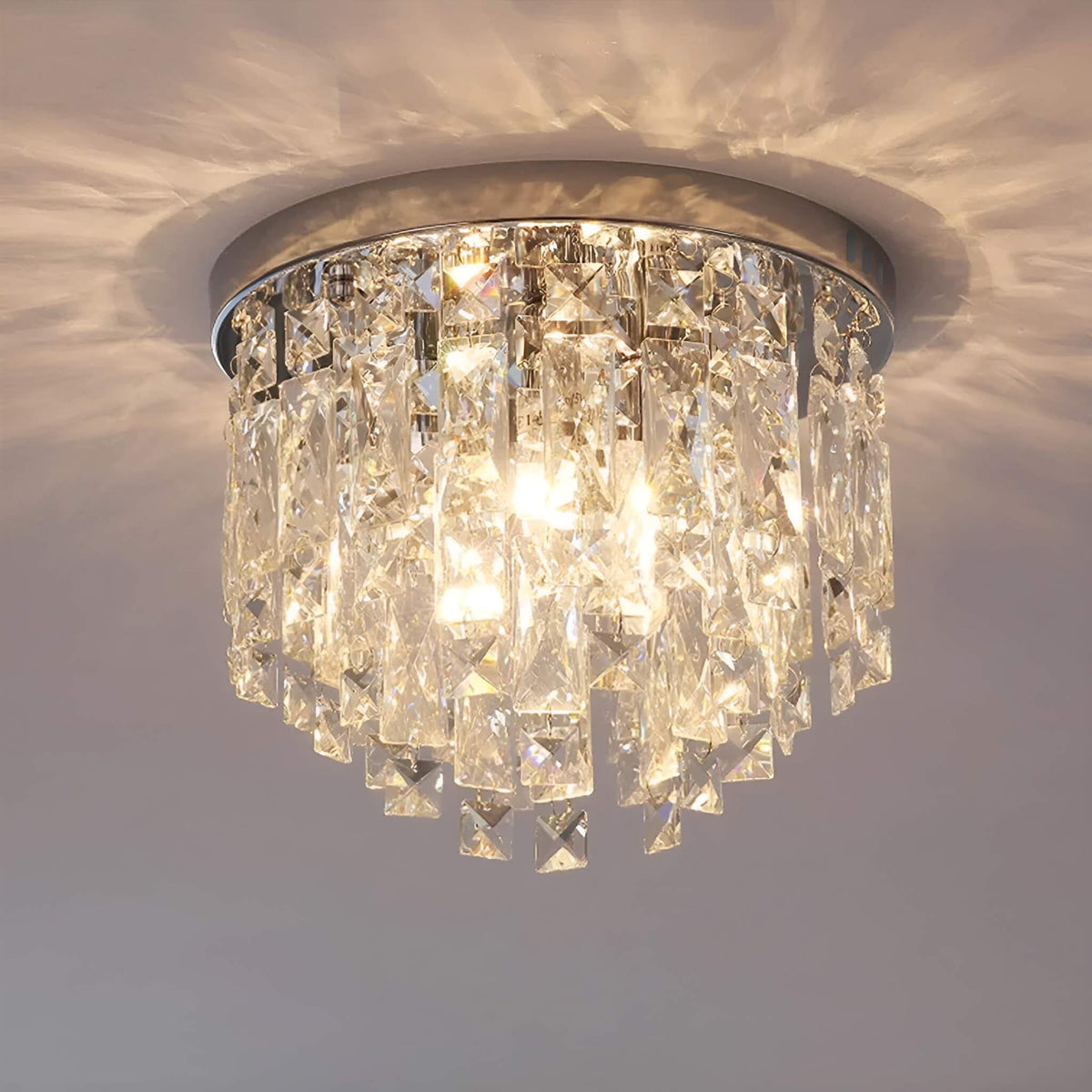 Kristallen plafondlamp rond chroom Ø30-60cm hangverlichting glamour slaapkamer woonkamer kroonluchter | Sulvida