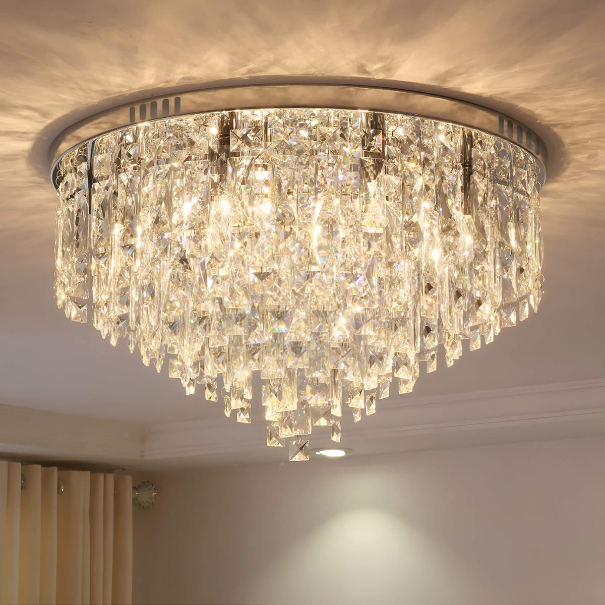 Kristallen plafondlamp rond chroom Ø30-60cm hangverlichting glamour slaapkamer woonkamer kroonluchter | Sulvida