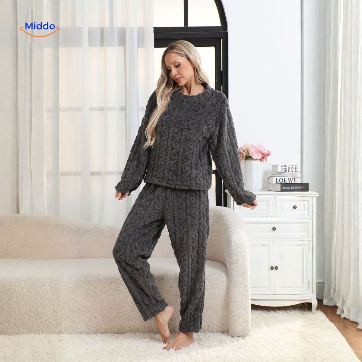 Fleece Pyjama Set Dames Heren Warm Loungewear Zacht Winterpyjama Nachtkleding Huispak Comfortabel Fluffy | Sulvida
