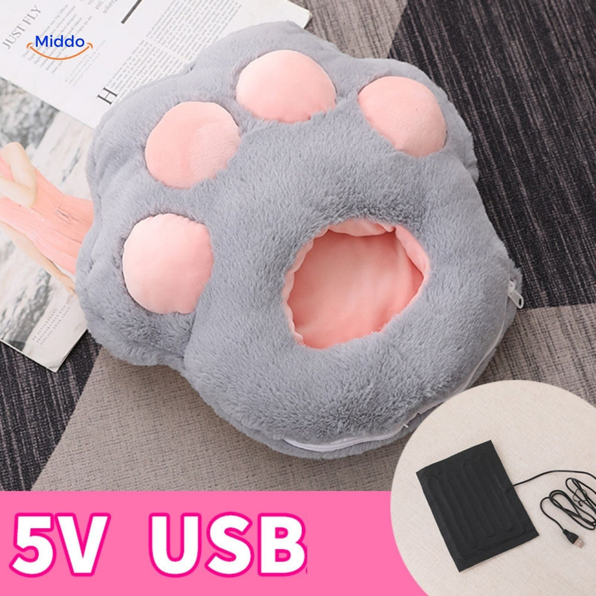 USB Voetenwarmerzak Pluche Elektrisch Verwarmingskussen Grijs Roze 5V Comfort Warme Voeten Herfst Winter | Sulvida