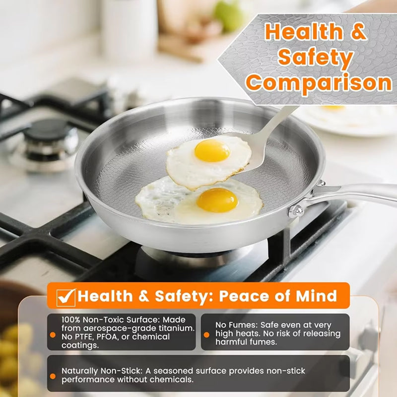 Poêle à frire en titane de 26 cm avec couvercle - revêtement antiadhésif durable sans produits chimiques pour plaque à induction | Sulvida