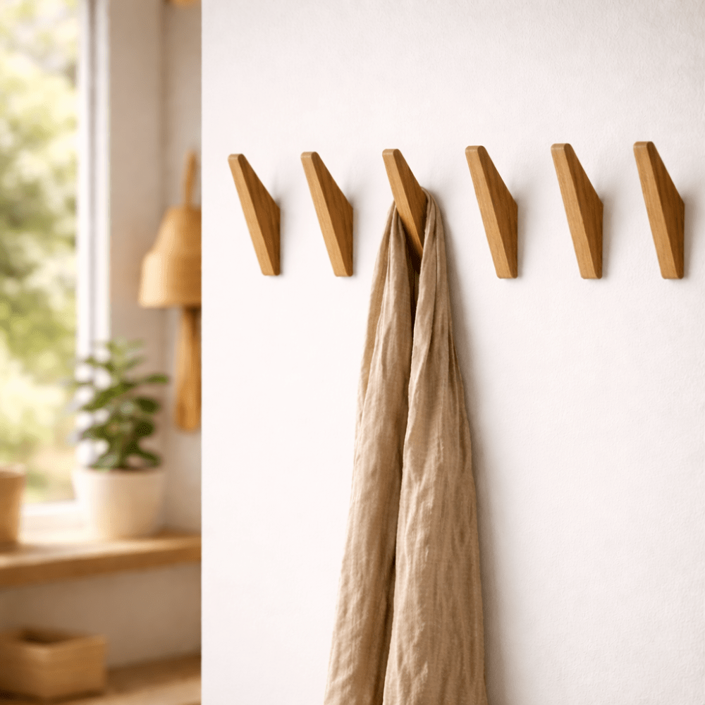 Wandkapstok Hout Set van 2/4/6/8 Haken Natuurlijk Tweekleurig Hal Slaapkamer Bohemian Stijl Wandmontage | Sulvida