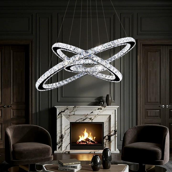 LED Kristallen Kroonluchter met Verstelbare Ringen Chroom Hanglamp Eetkamer en Woonkamer Verlichting | Sulvida