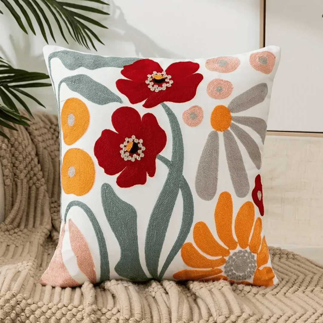 Sierkussen met Bloemenmotief 45x45 cm – Decoratief Kussen voor Bank Stoel Bed Woonkamer Slaapkamer Interieur | Sulvida
