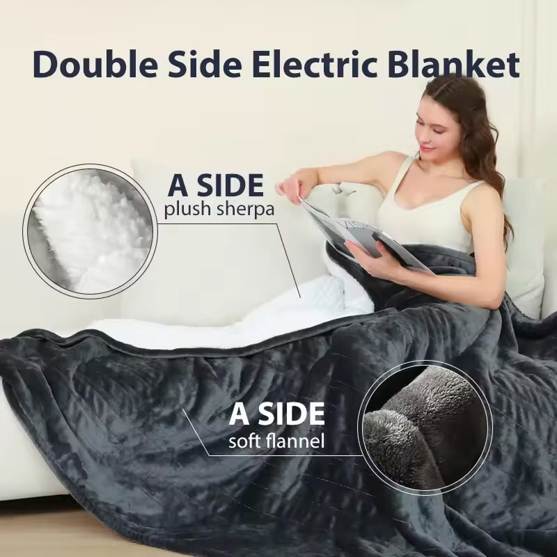 Plaid chauffant avec télécommande, gris M 80x140 cm – Couverture électrique avec écran numérique pour canapé | Sulvida