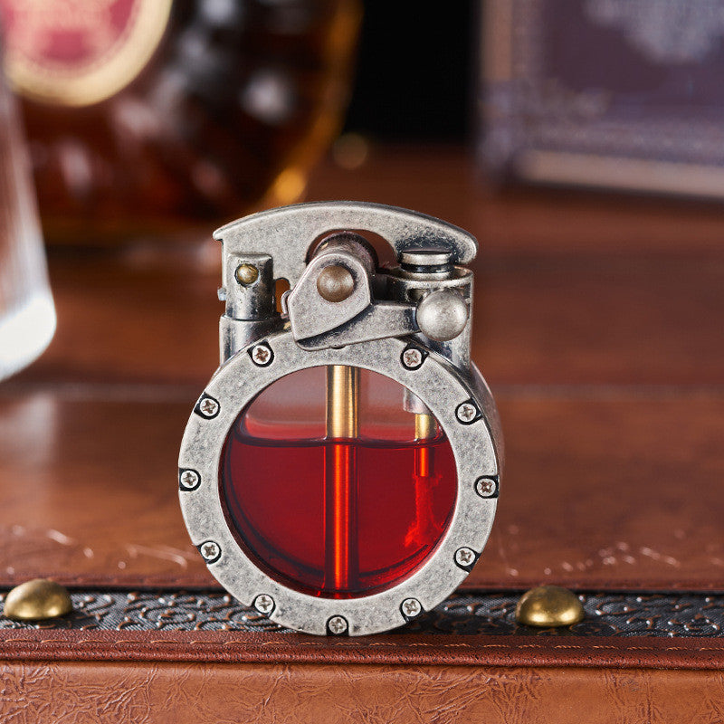 Vintage Transparante Benzine-aansteker Retro Kerosine Lighter met Zinklegering Mechaniek Exclusief Navulbaar Aansteekgeschenk | Sulvida