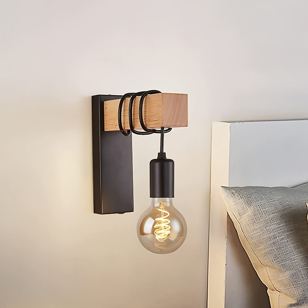 Wandlamp industrieel met hout metaal zwart wit E27 fitting slaapkamer woonkamer hal stijlvol verlichting | Sulvida