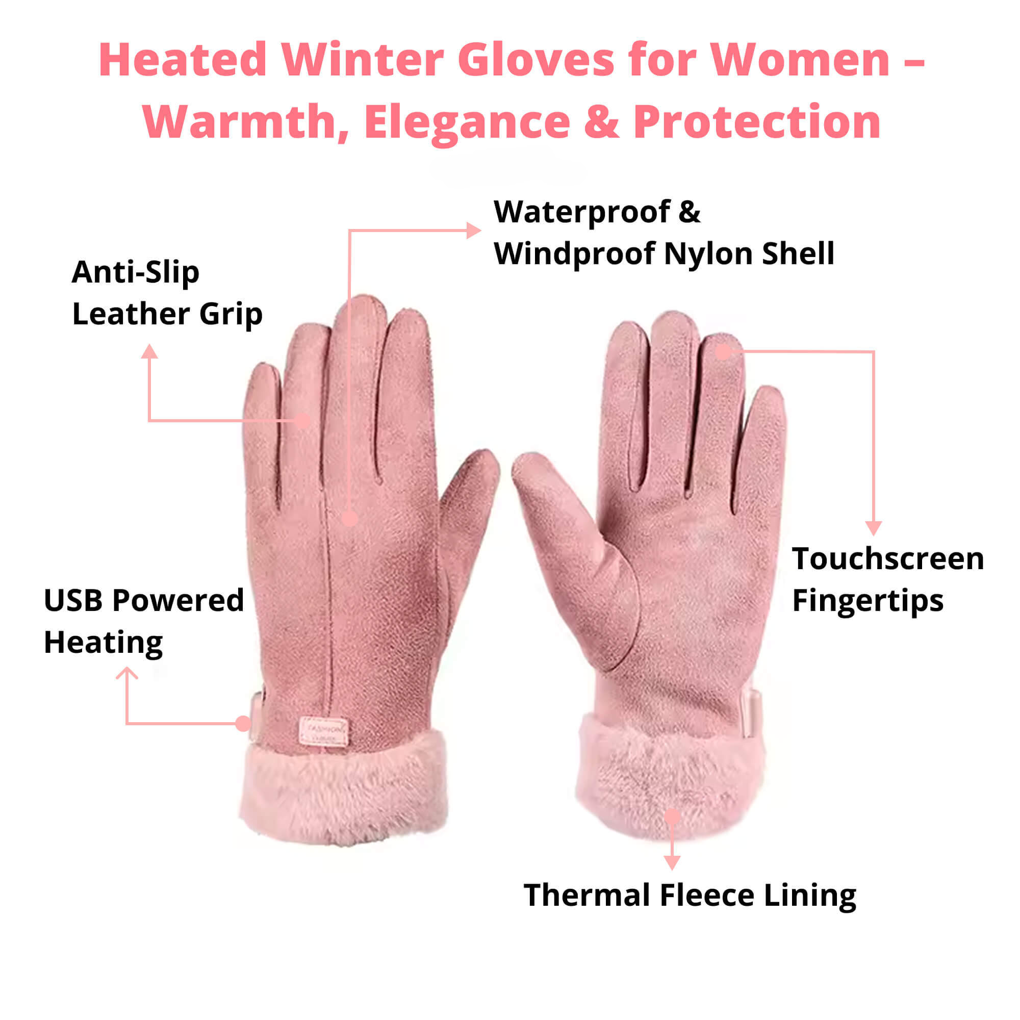 Verwarmde Handschoenen met Touchscreen en USB-Oplaadbaar – Waterdichte Winterhandschoenen voor Dames | Sulvida