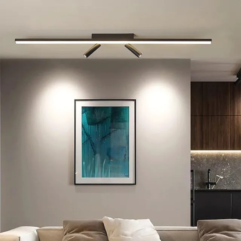 Lineaire LED Plafondlamp Zwart met Verstelbare Spots Modern Interieur Design Woonkamer Eetkamer 80-100cm | Sulvida