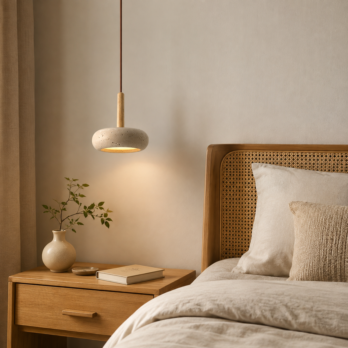 LED Hanglamp Japanse Stijl Houten Steen Kap Verstelbaar 15cm Warm Licht Natuurlijk Design Woonkamer Eetkamer | Sulvida