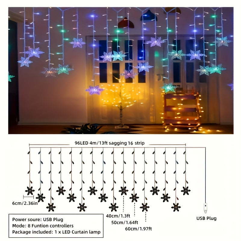 Verlichte Sneeuwvlok Slinger 4 Meter USB – Kerstverlichting Sfeerlicht Binnen Buiten Winterdecoratie | Sulvida