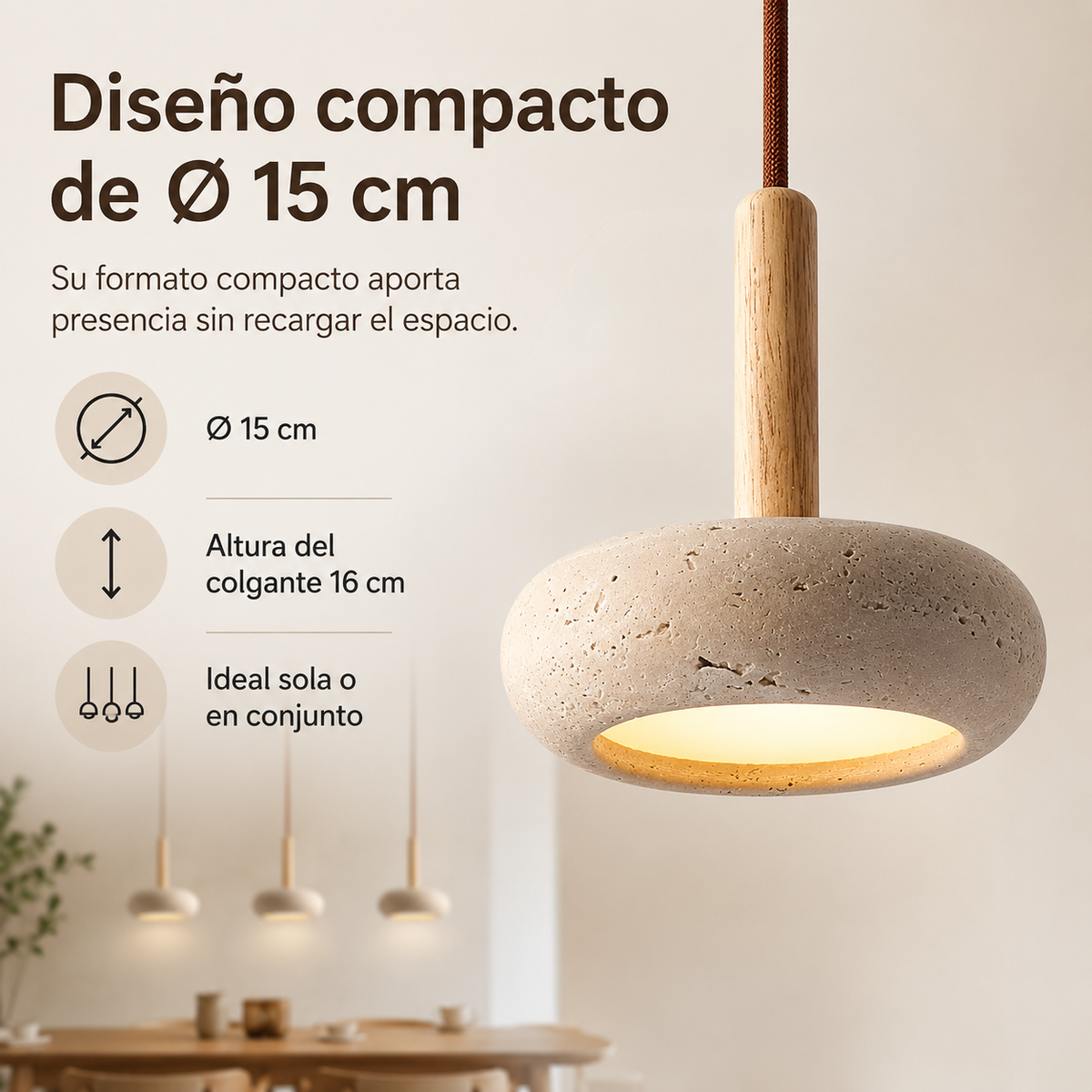 LED Hanglamp Japanse Stijl Houten Steen Kap Verstelbaar 15cm Warm Licht Natuurlijk Design Woonkamer Eetkamer | Sulvida