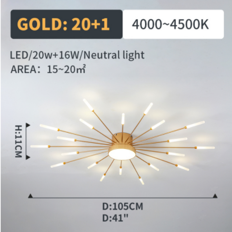 LED Plafondlamp Vuurwerk Metaal Acryl Zwart Goud Dimbaar Modern Design Woonkamer Slaapkamer Eetkamer Decoratief | Sulvida