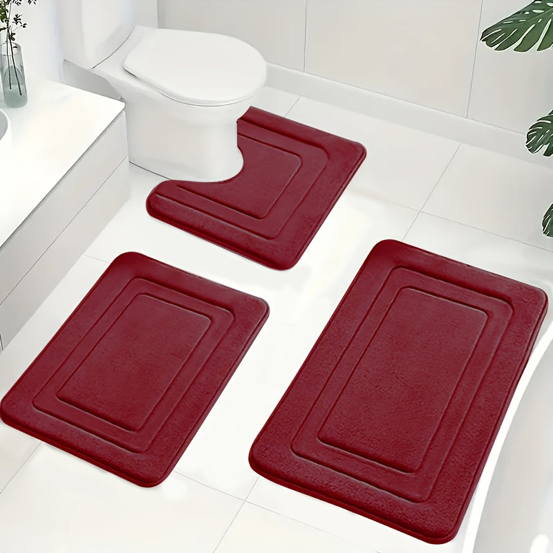 Memory Foam Badmattenset 3-Delig Antislip Zachte Absorberende Badmatten met U-Vorm Toiletmat Badkamer | Sulvida