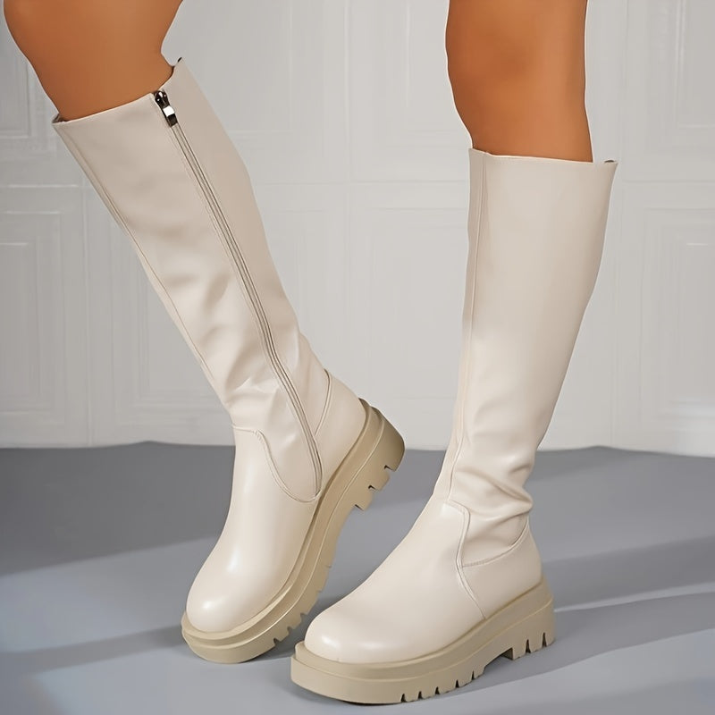 Bottes hautes pour femme, style mode, fermeture éclair, talon moyen, confortables et résistantes, doublure douce, élégantes et raffinées | Sulvida