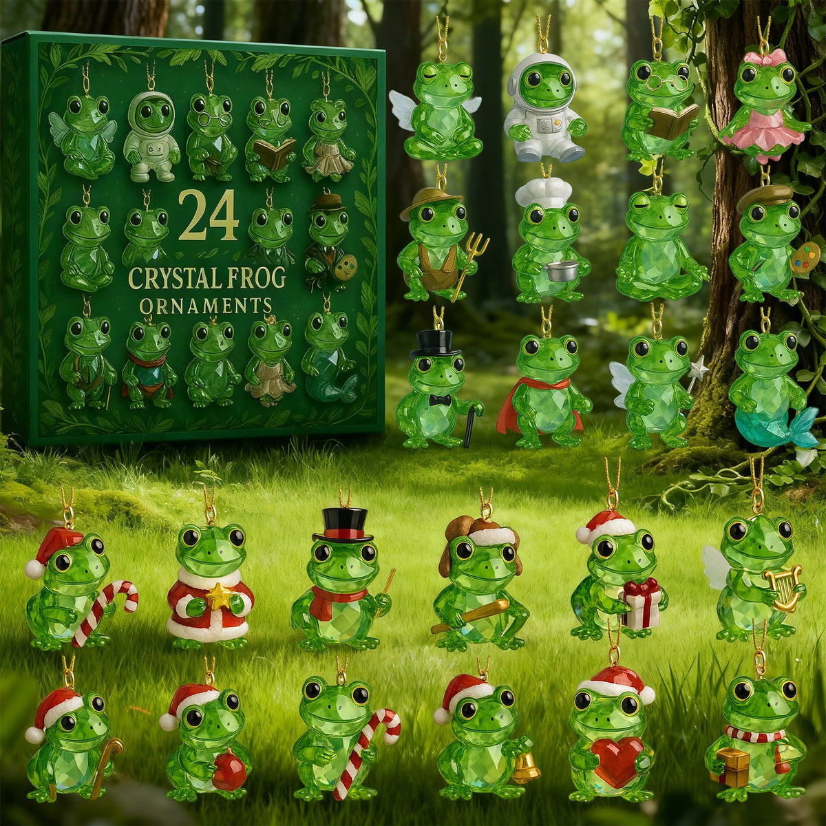 Adventskalender Kikker met 24 Kristallen Ornamenten – Luxe Cadeaubox Kerst Wooninterieur Decoratie Cadeau | Sulvida