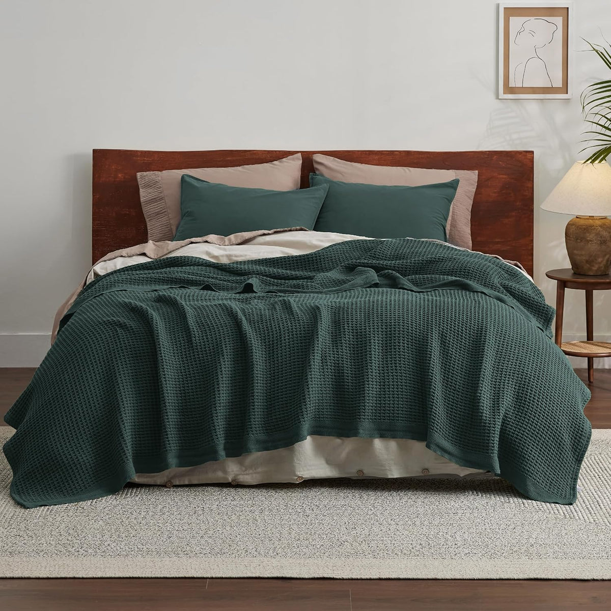 Katoenen Wafelweefsel Deken Queen Size Zacht Ademend Licht Luxe Zomerdeken voor Bed Bank Slaapkamer Comfort | Sulvida