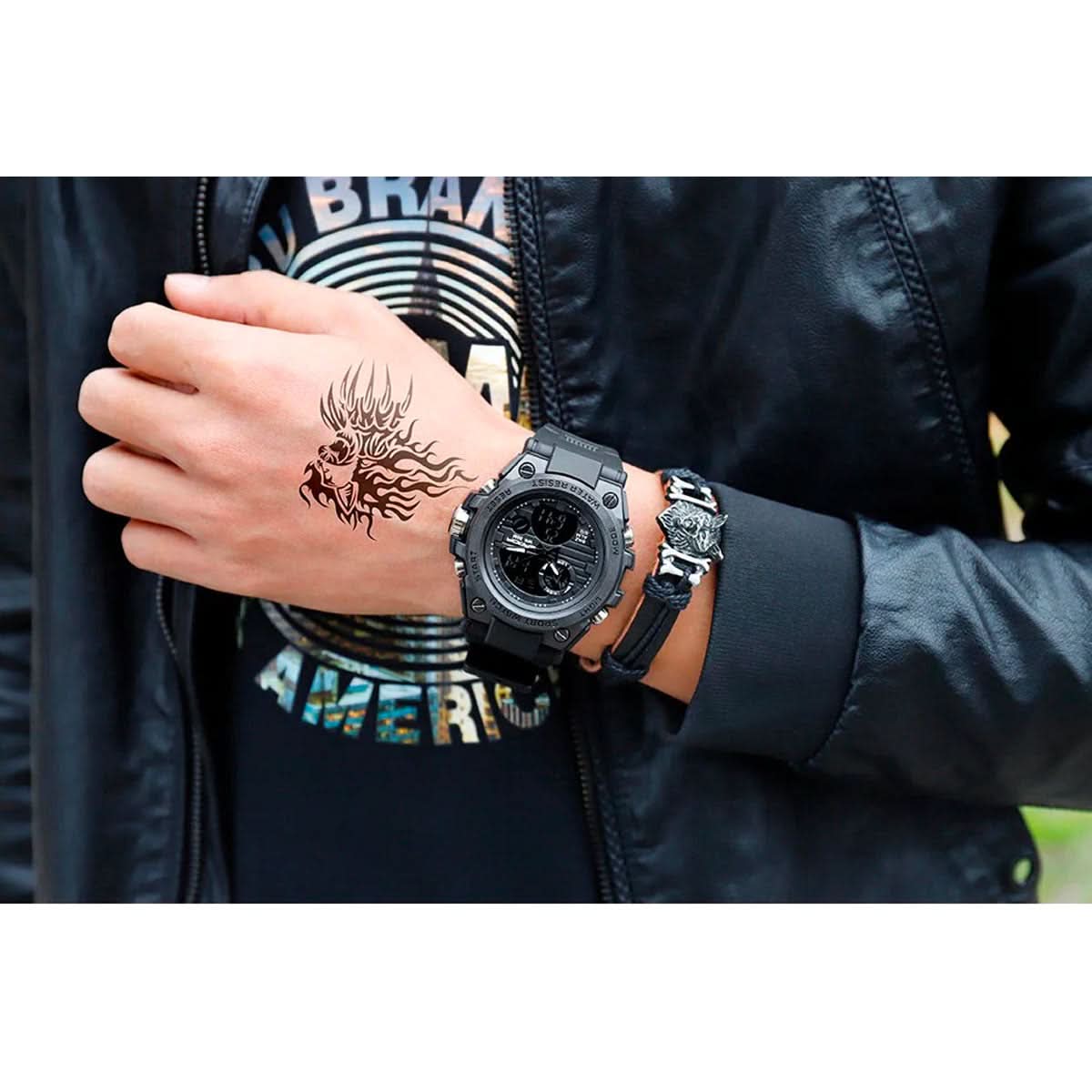 Herenhorloge Militaire Stijl Analoog-Digitaal Display Roestvrij Staal Siliconen Band Sport Polshorloge | Sulvida