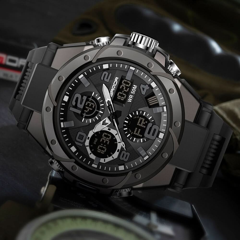 Herenhorloge Militaire Stijl Analoog-Digitaal Display Roestvrij Staal Siliconen Band Sport Polshorloge | Sulvida