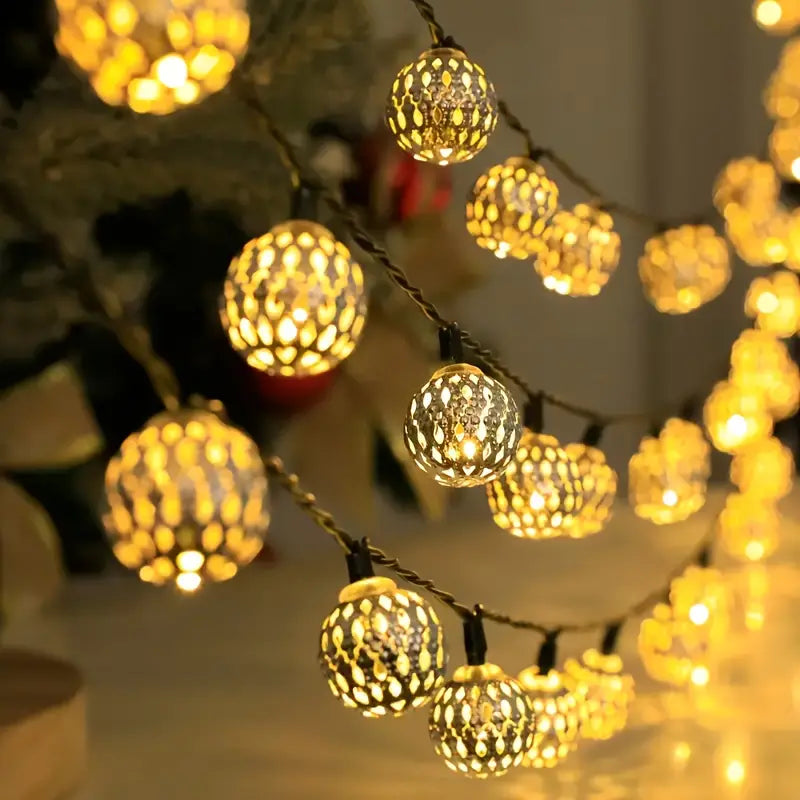 Decoratieve lichtslinger metaal bolvormig oosters warm wit LED sfeerverlichting voor terras tuin balkon buiten | Sulvida