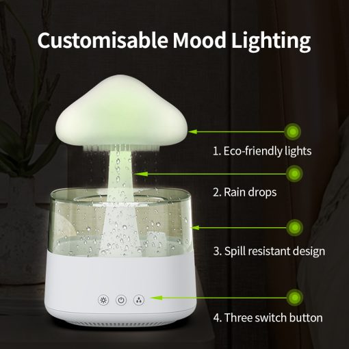 Bureauhumidifier Regenwolk Aromatherapie Diffuser Zen Nachtlampje Paddenstoel Design Luchtbevochtiger | Sulvida