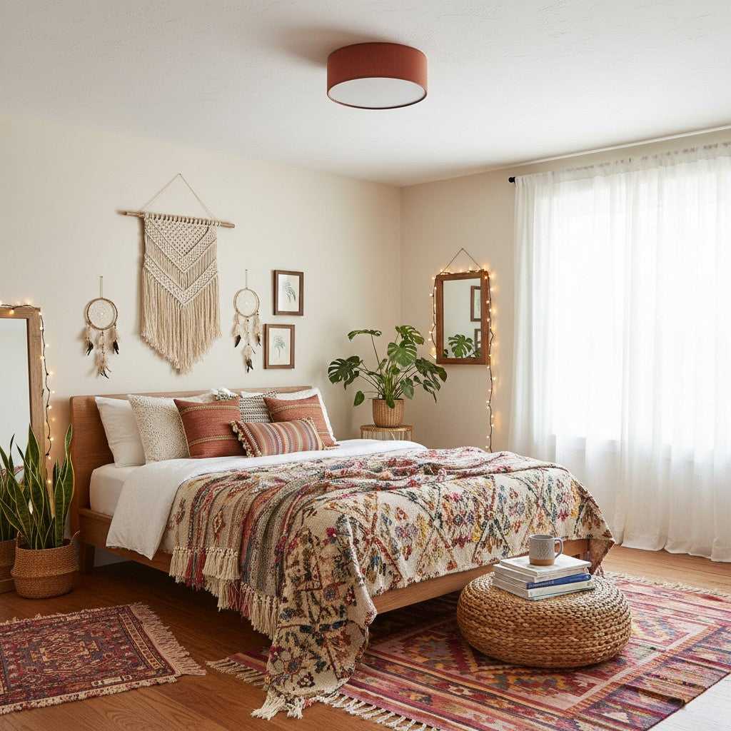 Plafondlamp Linnen Trommel Natuurlijk Textiel Warm Dimbaar Licht Stijlvol Design Slaapkamer Woonkamer Eetkamer | Sulvida