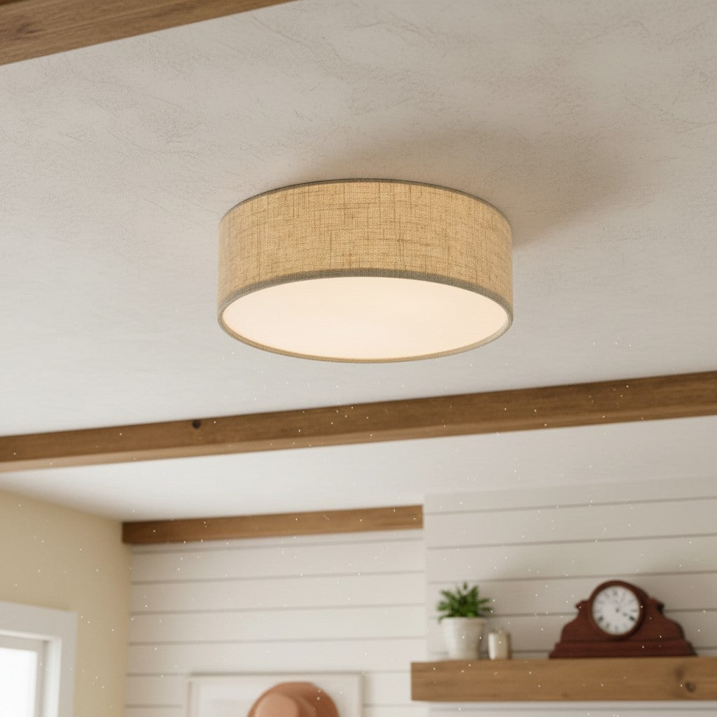 Plafondlamp Linnen Trommel Natuurlijk Textiel Warm Dimbaar Licht Stijlvol Design Slaapkamer Woonkamer Eetkamer | Sulvida