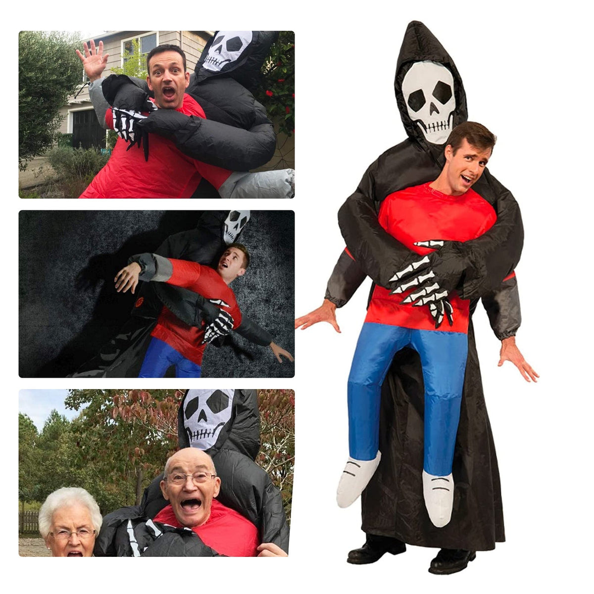 Opblaasbaar Magere Hein Kostuum met Masker voor Volwassenen Halloween Themafeest Verkleedkleding Carnaval | Sulvida