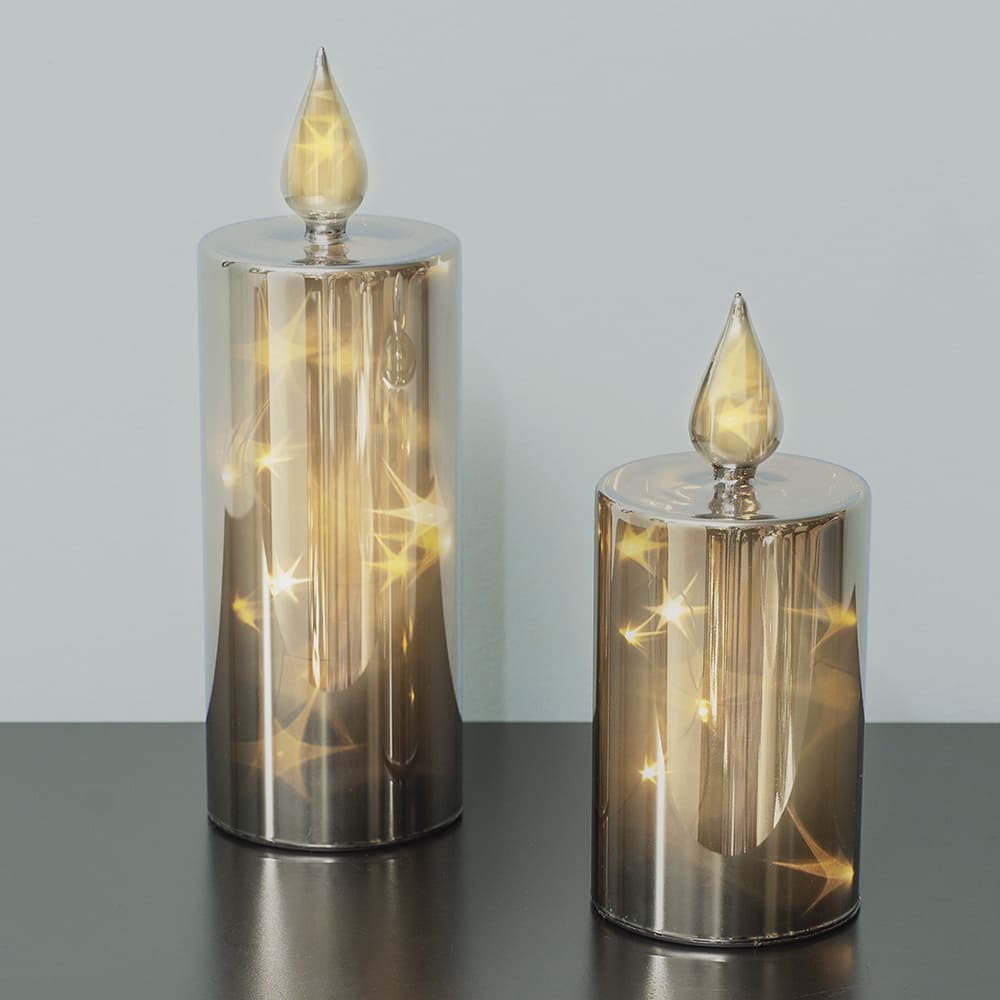 LED Glazen Sfeerkaars Set met Rookglas Effect 2 Stuks Lichtslingers Timer 6 Uur Sterrenlicht voor Tafeldecoratie | Sulvida